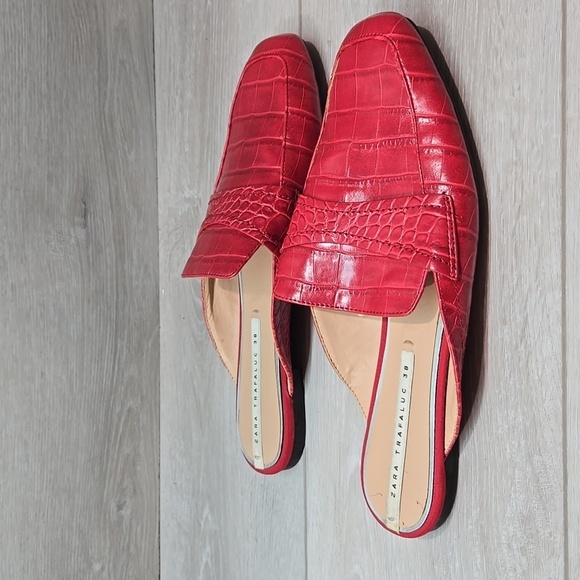 Zara Women Trafaluc Leather Square Toe flats mule shoes sz 38/8 - Picture 2 of 11